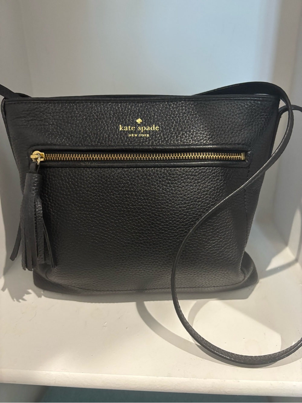 kate spade Black Pebbled Leather Crossbody with Tassel